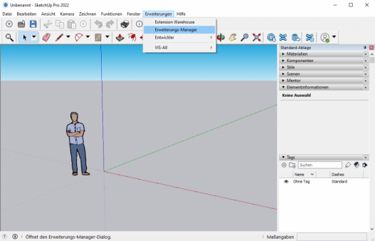SketchUp-Menü Erweiterungen – Erweiterungsmanager SketchUp-Menü Erweiterungen – Erweiterungsmanager